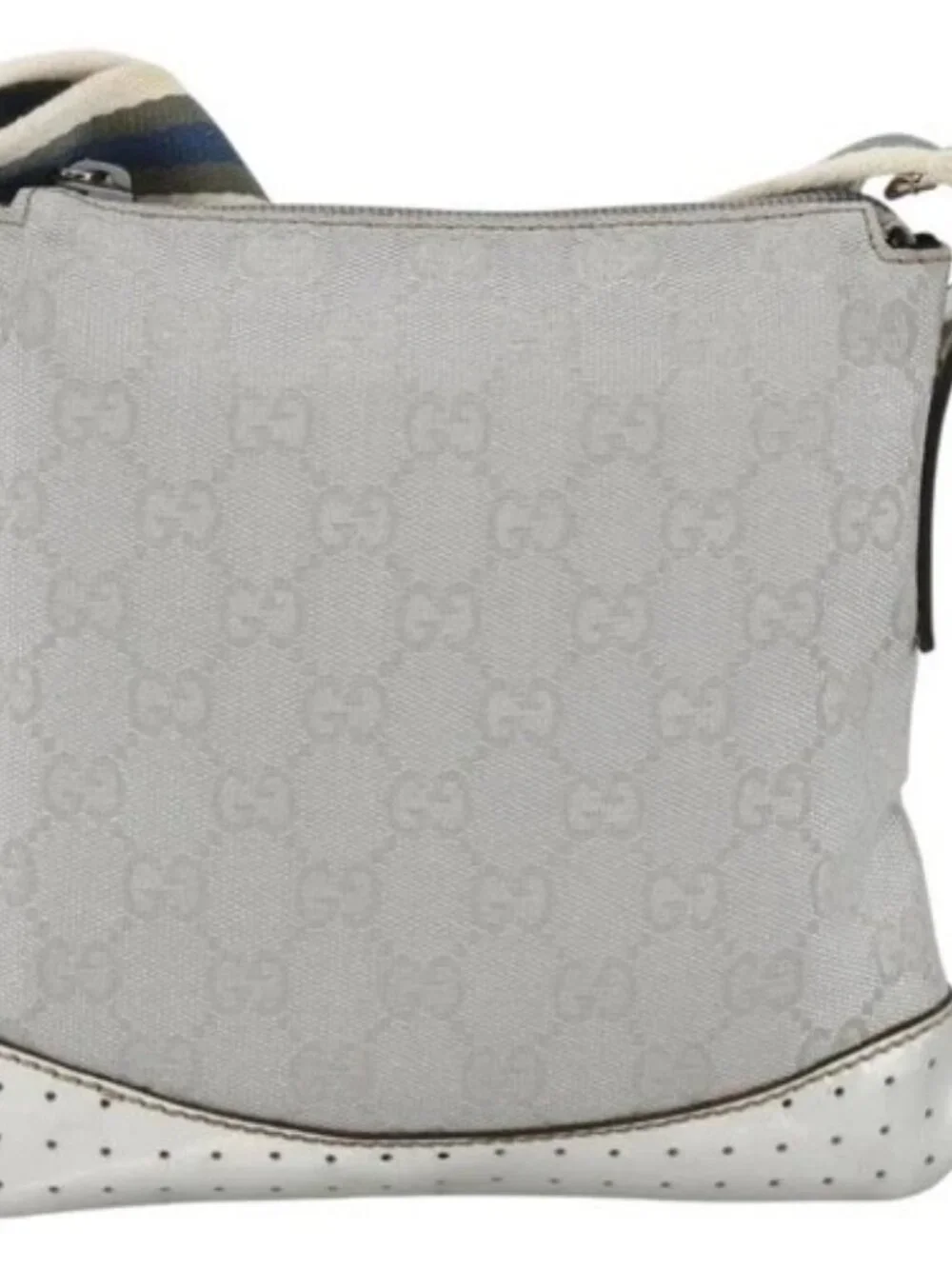 GUCCI GG Canvas Shoulder Bag Silver 147671 Auth BAZ628A